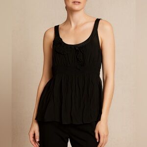 Vintage‎ Hilton Hollis 100% Silk Black Beaded Top – Y2K Satin Trim, Size 12